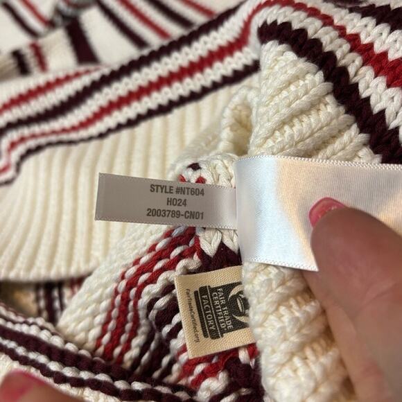 Madewell Red Cream Stripe Cotton Turtleneck Sweater L Cozy Fall Winter NWT - Picture 9 of 9